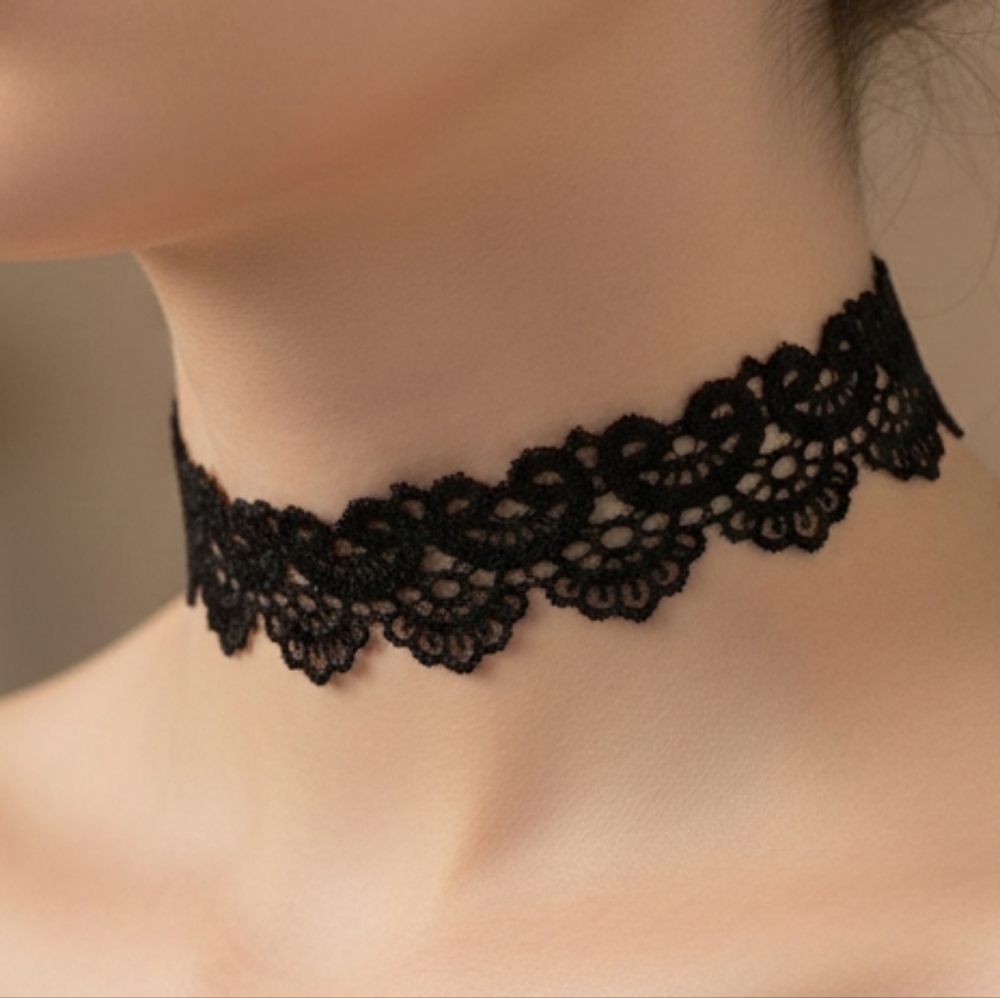🖤 Floral Elegant Black Lace Choker Necklace New